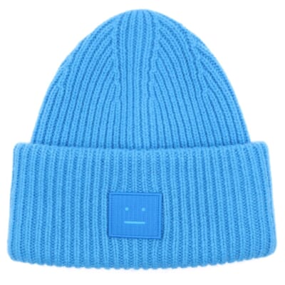 ラージFACEロゴ ビーニー ニット帽 ブルー FA-UX-HATS000063 Aランク