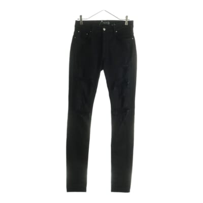 MX‐1 クラッシュ加工 ストレッチスキニーボタンフライデニムパンツ ブラック PXMD005 Bランク