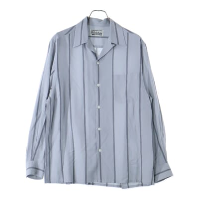STRIPED OPEN COLLAR SHIRT ストライプ柄 長袖シャツ グレー 23FW-WMS-OC06 Bランク