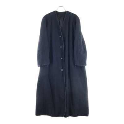 マルジェラ期 リバーシブル キャメル ビスコース ノーカラー ラグランスリーブ 4B ロング コート ブラック Bランク