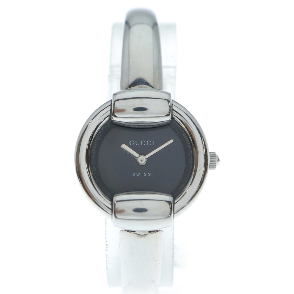 ホースビット ラウンドフェイス ブラック文字盤 クォーツウォッチ バングル 腕時計 シルバー 1400L Bランク