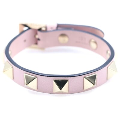 ガラヴァーニ ロックスタッズ ブレスレット ピンク レザー ゴールド金具 Aランク
