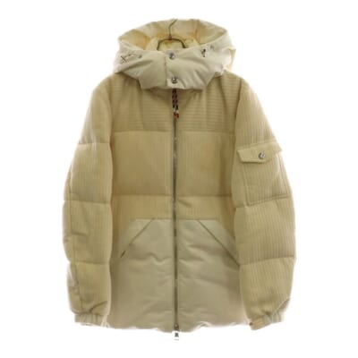 20AW BAIKAL バイカル ロゴ刺繍 コーデュロイ キャンバス フーデッド ジップアップ ダウンジャケット ベージュ/ホワイト F20921A52110 V0145 Bランク
