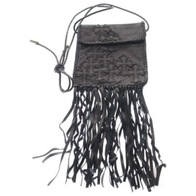 BAG-FLAT HIPPIE w FRINGE ヒッピー レザーパッチフリンジ装飾レザーショルダーバッグ Aランク