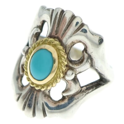 大金縄ターコイズ付きキャストリング シルバー/ゴールド Aランク