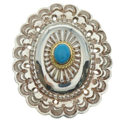 金縄ターコイズ付き特大フラワーコンチョ シルバー/ゴールド Aランク