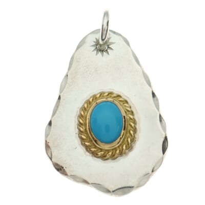 金縄ターコイズ印台メタル ペンダントトップ シルバー/ゴールド Aランク