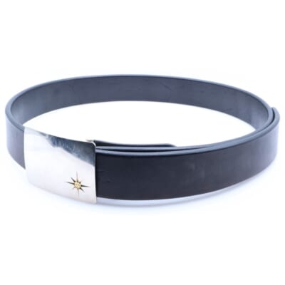 4cm可動式印台ずれ角バックルレザーベルト シルバー Bランク