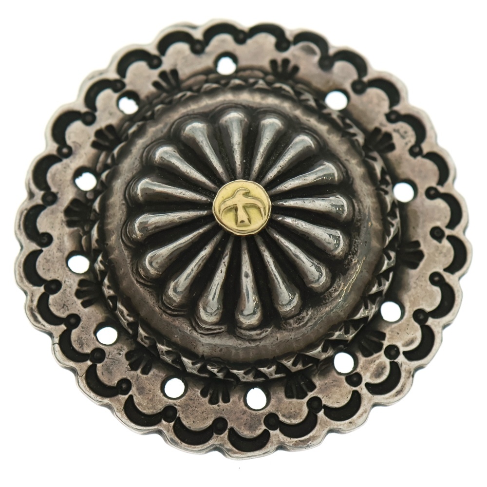 【オールド】K18付きフラワーコンチョ 大 シルバー/ゴールド Bランク