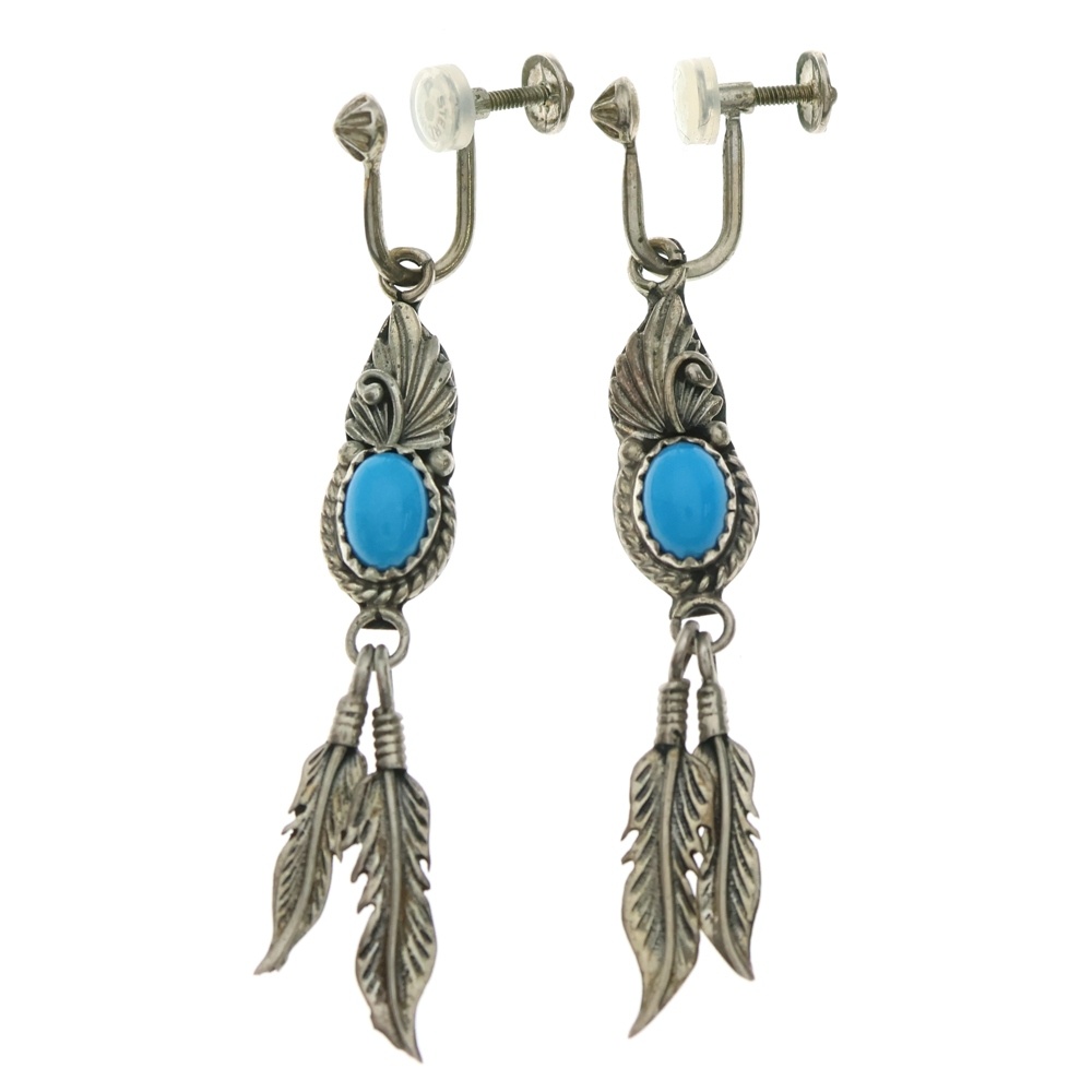 RB刻印 ターコイズ フェザーピアス シルバー Bランク