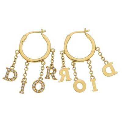 ラインストーン ロゴピアス フープ ゴールド Bランク