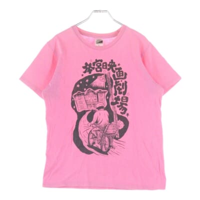 本宮映画劇場 フロントプリント 半袖Tシャツ ピンク Bランク