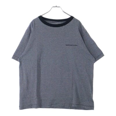 胸ロゴデザイン クルーネック カットソー ボーダー 半袖Tシャツ ブラック UE-210062 Bランク