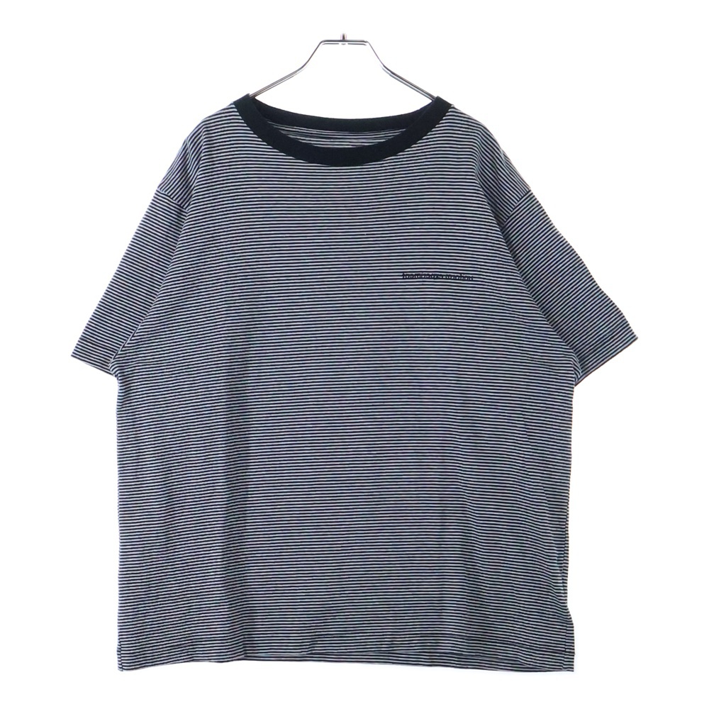 胸ロゴデザイン クルーネック カットソー ボーダー 半袖Tシャツ ブラック UE-210062 Bランク