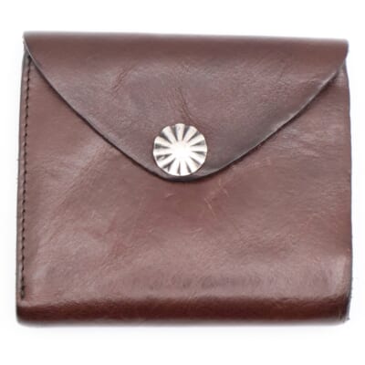 コンチョ付き レザーコンパクトウォレット 二つ折り財布 ブラウン Bランク