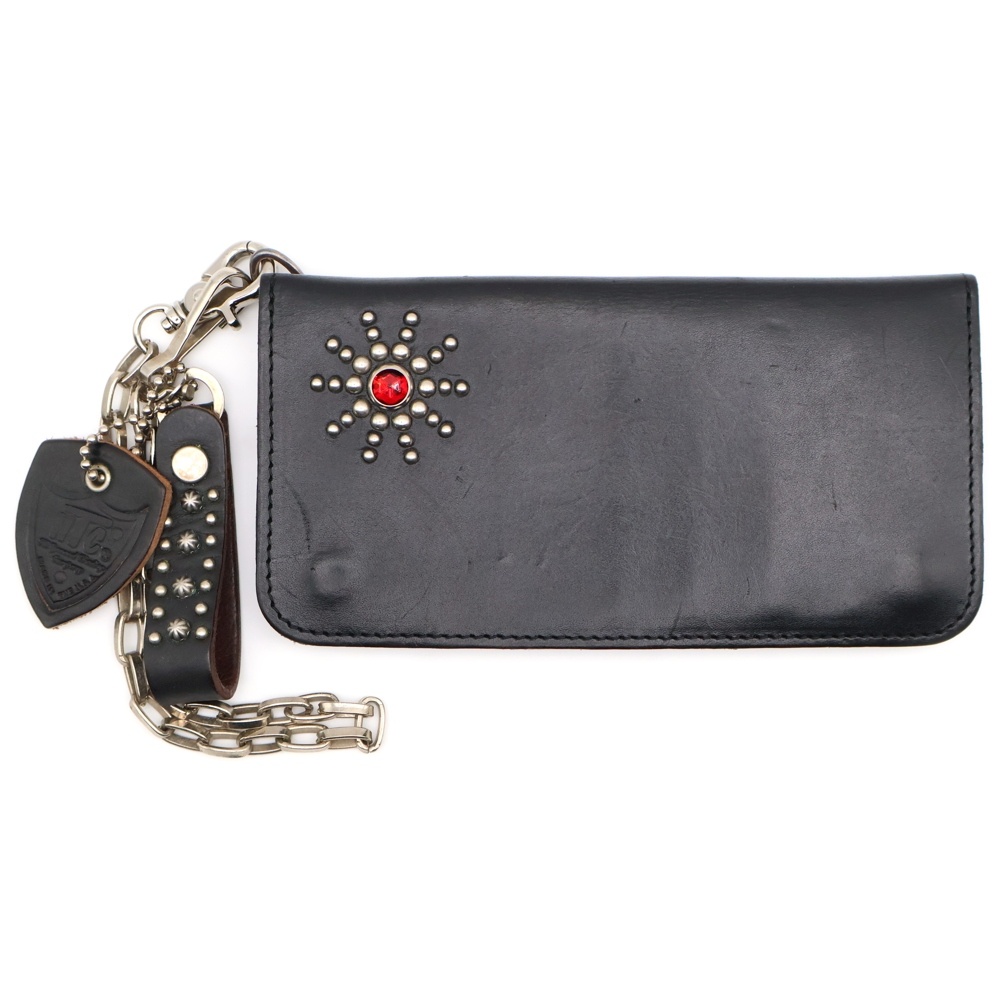 エイチティーシー チェーン付き スタッズ レザーロングウォレット 長