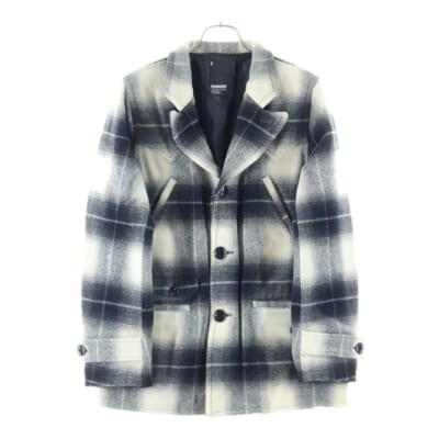 チェック柄 ウール シングルコート ジャケット マルチポケット ブラック/ホワイト ARNH-JK-03 Bランク