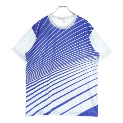 トルコ製 バイアスストライプ クルーネック 半袖Tシャツ カットソー ブルー/ホワイト S25112 Bランク