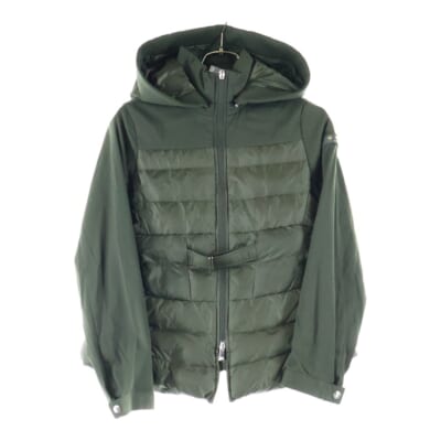 19SS PANTELLERIA ナイロン切り替え フーデッド ライトダウンジャケット カーキ レディース LTK19S4200 Bランク