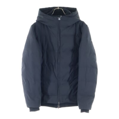 スタンドネック レイヤード ナイロン フーデッド ダウンジャケット パーカー ブラック AS0-829 Bランク