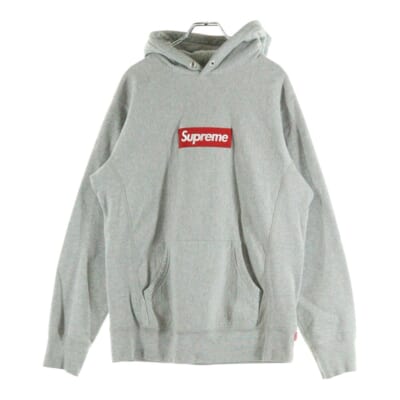 12AW Box Logo Hooded Sweat Shirt ボックスロゴ プルオーバー スウェット パーカー グレー Aランク