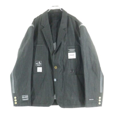 24SS W/Li ウール リネン インサイドアウト ウェザー ネームコラージュ テーラードジャケット チャコール UC1D4105 Aランク