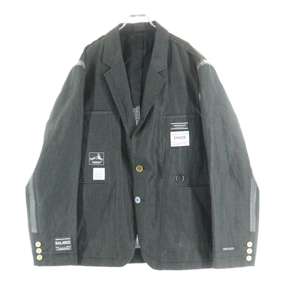 24SS W/Li ウール リネン インサイドアウト ウェザー ネームコラージュ テーラードジャケット チャコール UC1D4105 Aランク