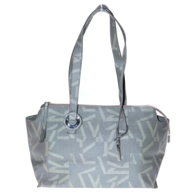 総柄 ブランド刻印アクセサリー付き ハンドバッグ ブラウン Bランク