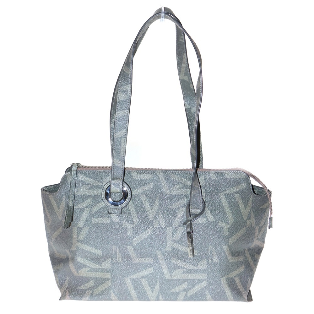 総柄 ブランド刻印アクセサリー付き ハンドバッグ ブラウン Bランク