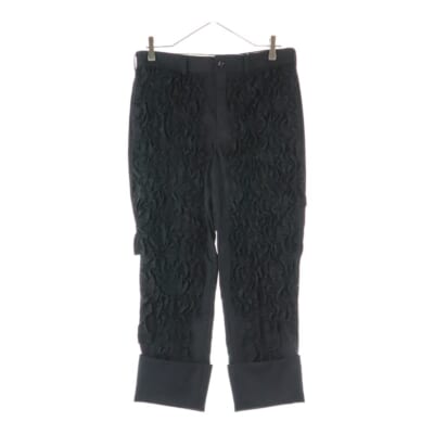 12SS AD2011 フリル加工 裾折り返しデザイン ジップアップ スラックスパンツ ブラック PI-P063 Bランク