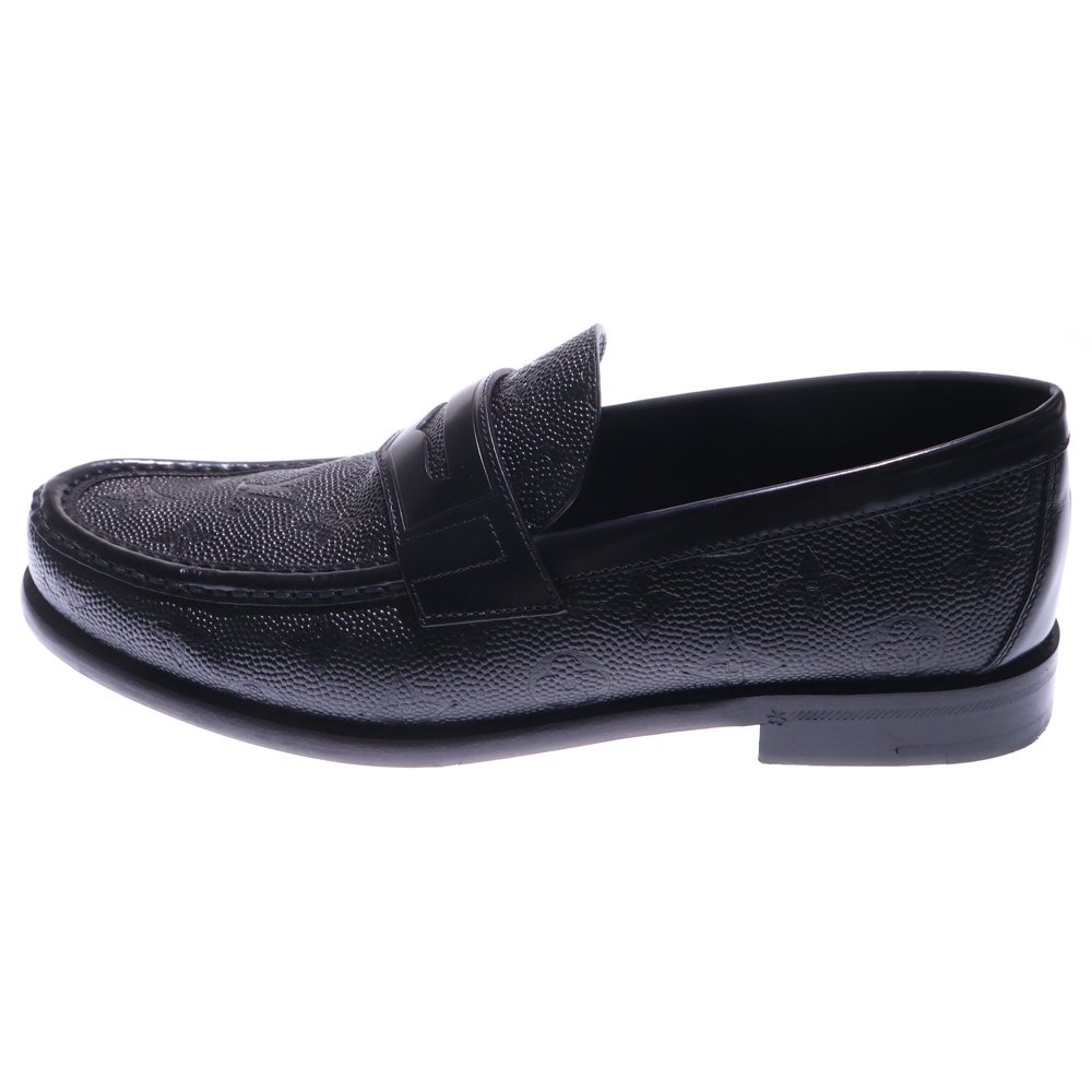 ×NBA エヌビーエー LVローファーライン モノグラムコインローファー レザーシューズ ブラック FA0241 Bランク