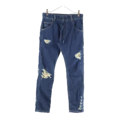 KROOLEY-NE ダメージ加工 スリムフィット デニム イージーパンツ インディゴ 00621 Bランク