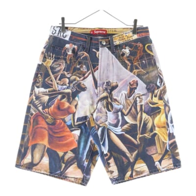 25SS ×Ernie Barnes Baggy Denim Short Dance アーニーバーンズ バギー デニム ショーツ ハーフパンツ マルチカラー Aランク