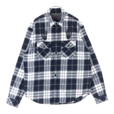 21SS ×HYSTERIC GLAMOUR Plaid Flannel Shirt ヒステリックグラマー プレイド フランネル長袖シャツ ブラック/ホワイト Bランク