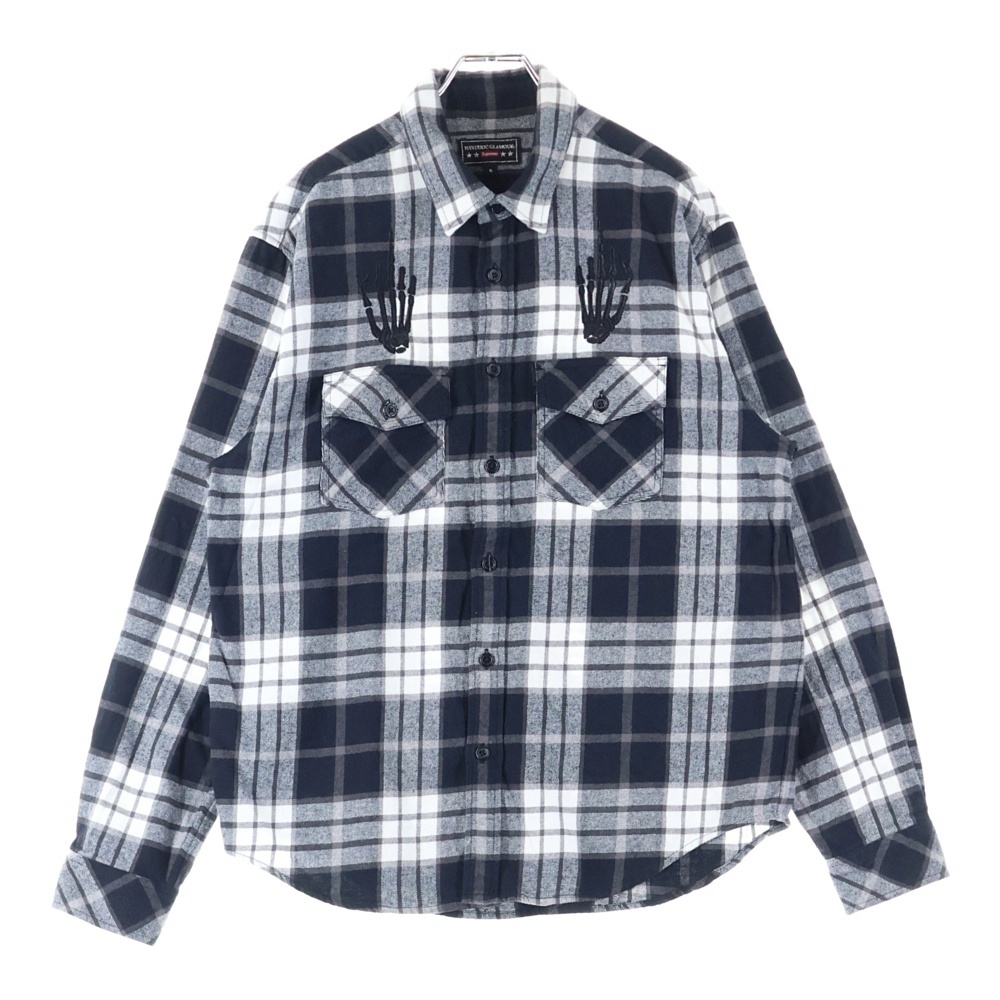 21SS ×HYSTERIC GLAMOUR Plaid Flannel Shirt ヒステリックグラマー プレイド フランネル長袖シャツ ブラック/ホワイト Bランク