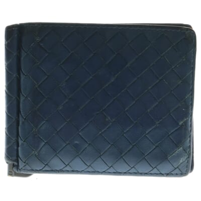 イントレチャート マネークリップ レザーウォレット 二つ折り財布 ネイビー Bランク
