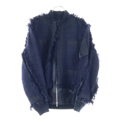 19AW 再構築 ジップアップツイードジャケット ブルゾン レディース ネイビー 19-04226 Bランク
