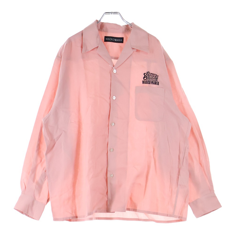 25SS ×MR.BROTHERS CUT CLUB 50'S SHIRT ミスターブラザーズ 胸ロゴ刺繍 長袖オープンカラーシャツ ピンク Sランク