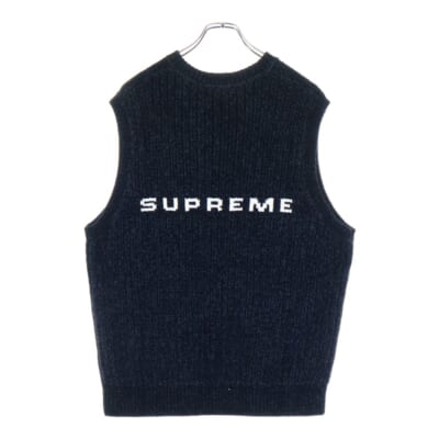 24AW Chenille Sweater Vest バックロゴ シェニール セーター ベスト ブラック Aランク