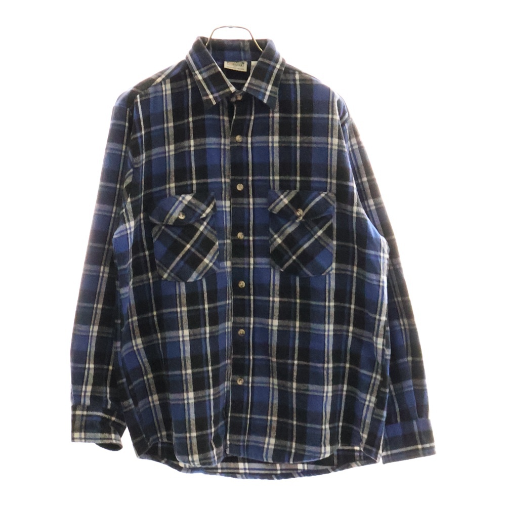 90S VINTAGE FLANNEL SHIRT ヴィンテージ USA製 チェック柄 長袖フランネルシャツ ブルー/ブラック FH-306 Bランク