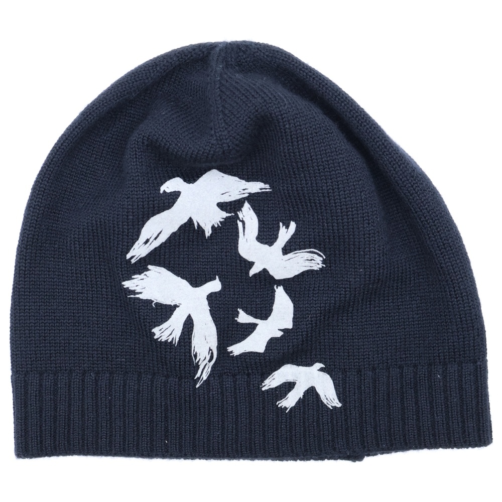 バードプリント ニット帽 キャップ 帽子 ブラック HP-H08-933 Bランク