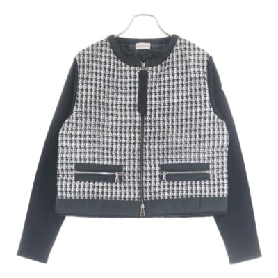 23SS CARDIGAN TRICOT ツイード カーディガン ジャケット レディース ブラック/ホワイト I10939B00015 Bランク