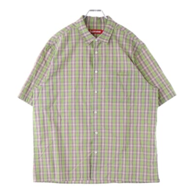 24SS Loose Fit Mini Plaid S/S Shirt ルーズフィット ミニプレイド 半袖シャツ グリーン Bランク