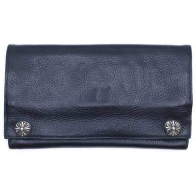 LONG WALLET グリーシー クロスボタン レザー ロングウォレット 長財布 ブラック Bランク