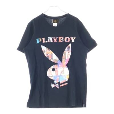 ×PLAYBOY×THEATER 8×プレイボーイ×シアター8 ロゴエンブロイダリー クルーネック 半袖Tシャツ カットソー ブラック 8HP-TS06 Bランク