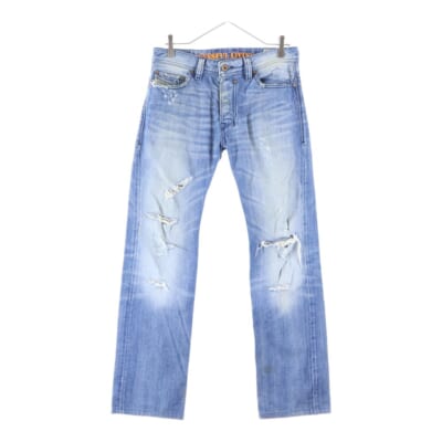 SAFADO ダメージ加工 ボタンフライ デニム ストレートパンツ インディゴ 03089 Bランク