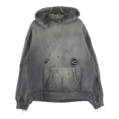 24AW DBL FC ZIP HOODIE ダブルフェイス ダメージ加工 ジップアップフーディ スウェットパーカー チャコールグレー SM-YS1-0000-042 Bランク