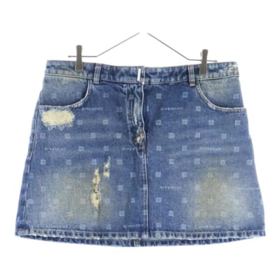 LOGO PRINT VINTAGE DISTERESSED DENIM MINI SKIRT ロゴプリント ヴィンテージ加工 デニムミニスカート レディース インディゴ BW40KR5Y64 Bランク