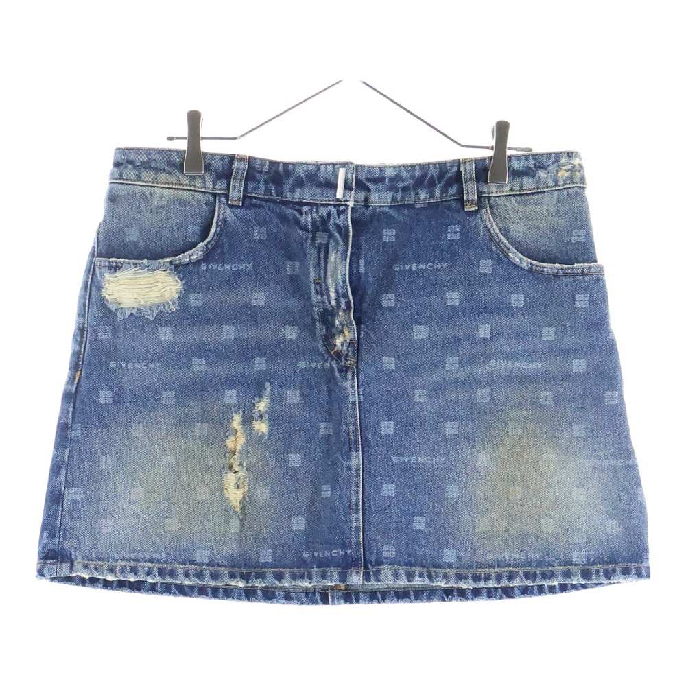 LOGO PRINT VINTAGE DISTERESSED DENIM MINI SKIRT ロゴプリント ヴィンテージ加工 デニムミニスカート レディース インディゴ BW40KR5Y64 Bランク
