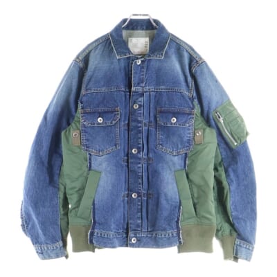 21AW DENIM MA-1 JACKET MA-1ドッキングデザイン マルチポケット デニムジャケット インディゴ/カーキ SCM-022 Bランク
